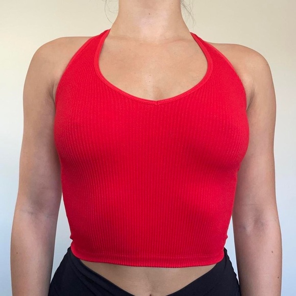 Urban Outfitters Out From Under Red Rib Knit Seamless Backless Halter Tank Top - Picture 2 of 7